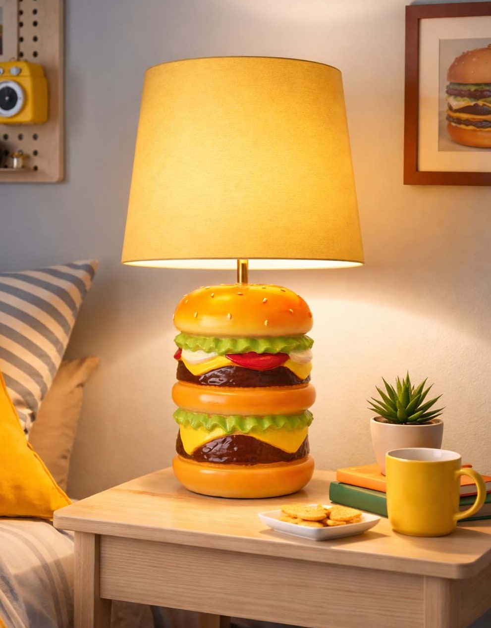Classic Burger Table Lamp w/ Mustard Shade