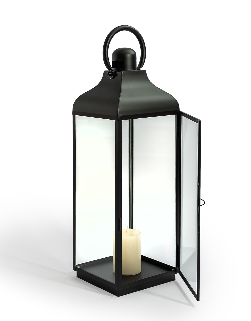Extra Large Square Matt Black Steel & Glass Lantern