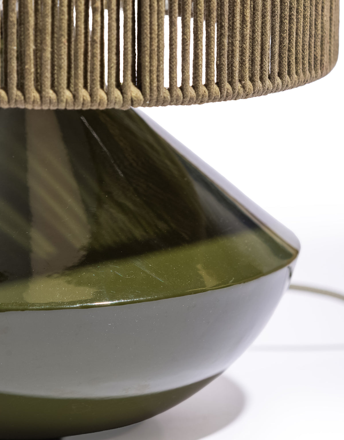 Forest Green Table Lamp w/ Ribbed Corded Shade