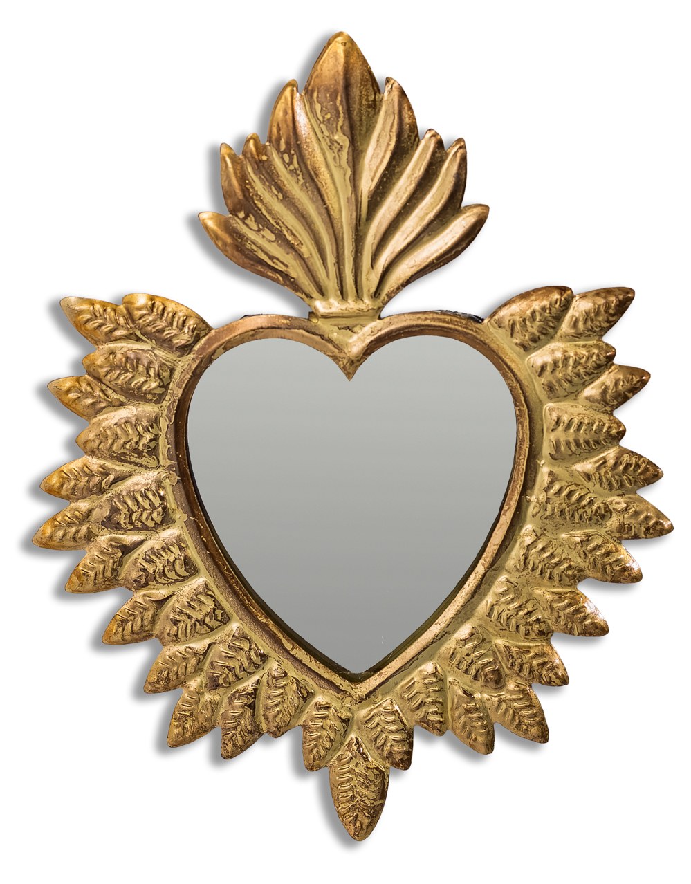 Hand Crafted Gold Metal Sacred Heart Hanging Mirror