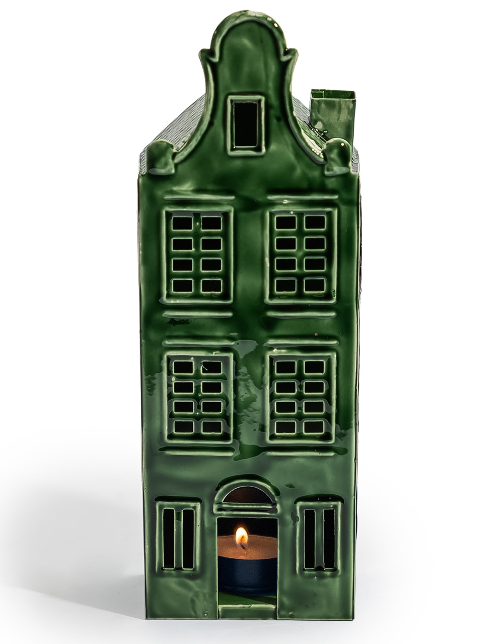 Green Metal "Amsterdam" Canal House Tealight Holder