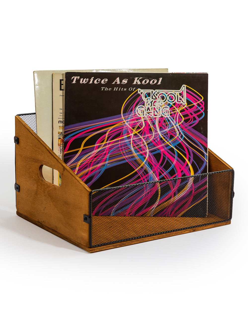 Classic Wood and Metal Mesh Record Box
