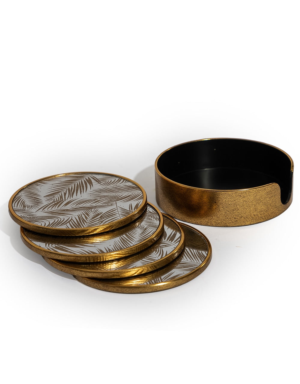 Set of 4 Mirrored Tropical Leaf Round Coasters