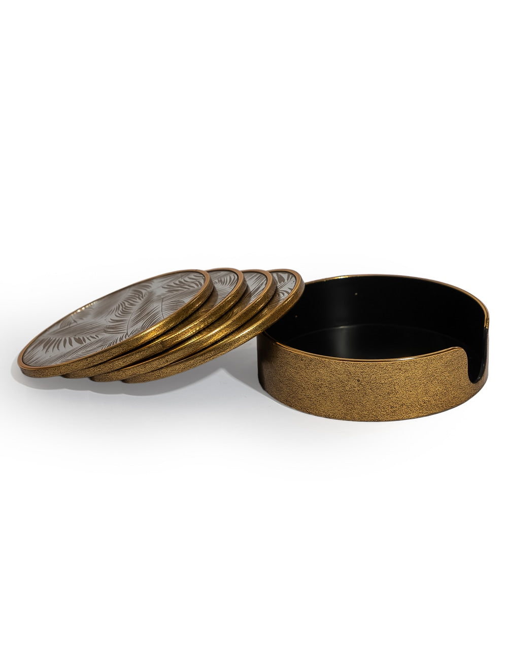 Set of 4 Mirrored Tropical Leaf Round Coasters