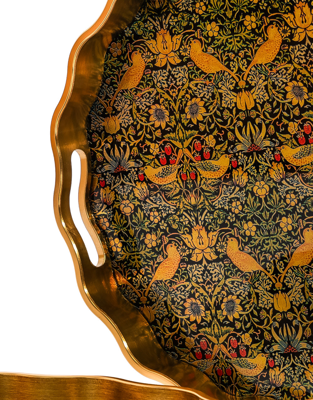 Waved Set of 2 Brushed Gold Strawberry Thief Serving Trays
