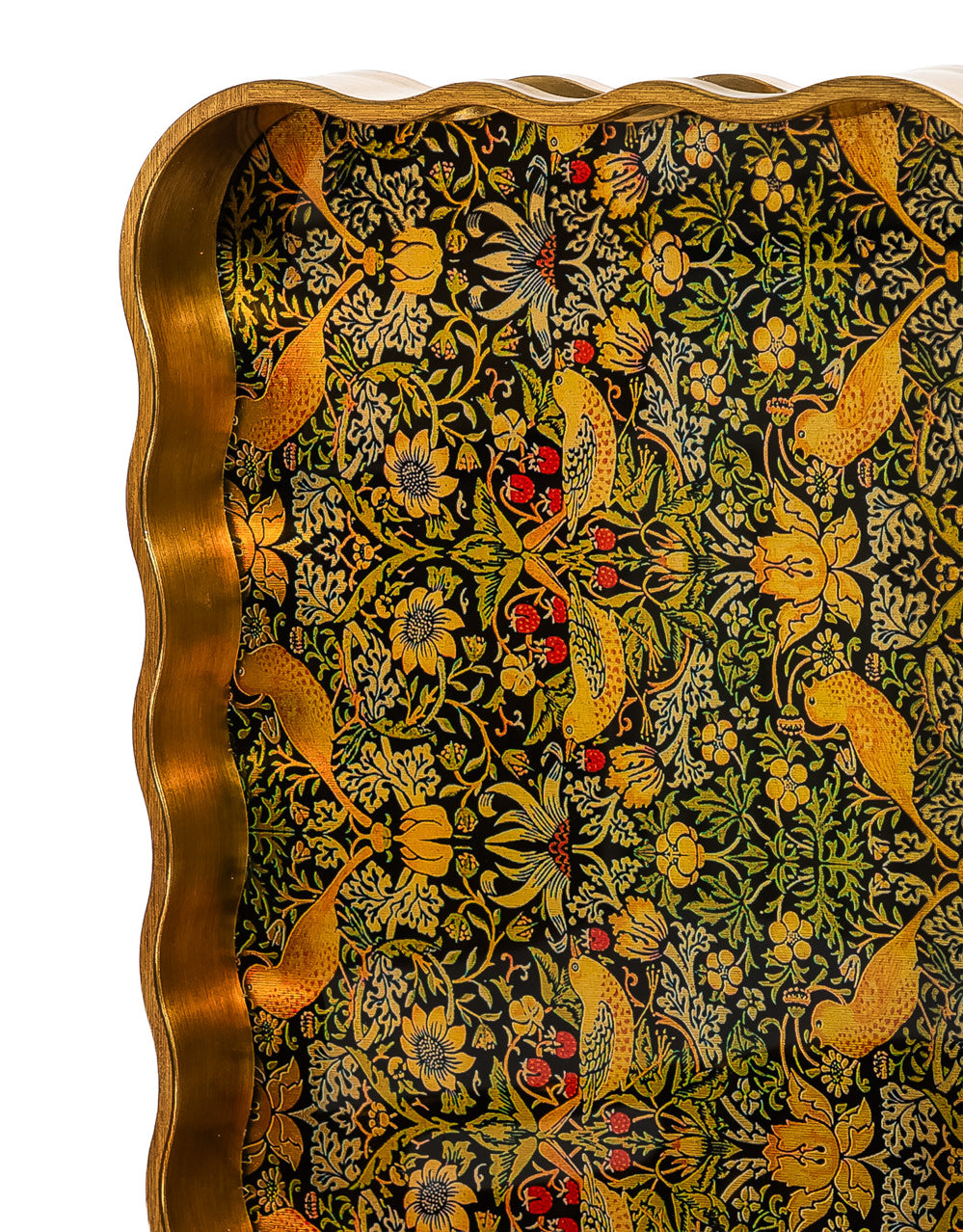 Rectangular Waved Set of 2 Brushed Gold Strawberry Thief Serving Trays