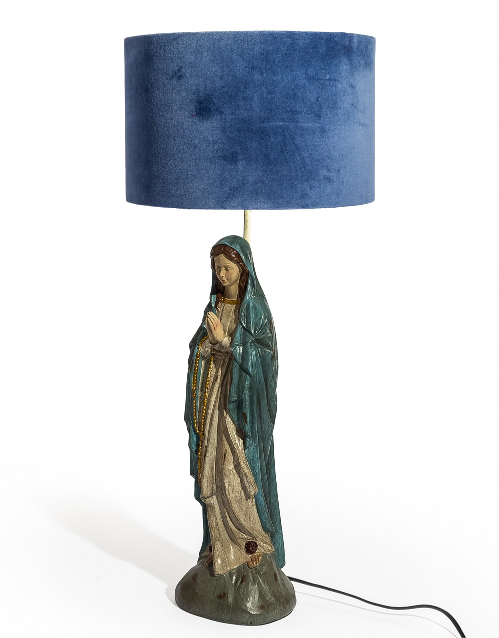 Light Royal Blue 40cm Velvet Cylinder Shade w/ Gold Inner Lining
