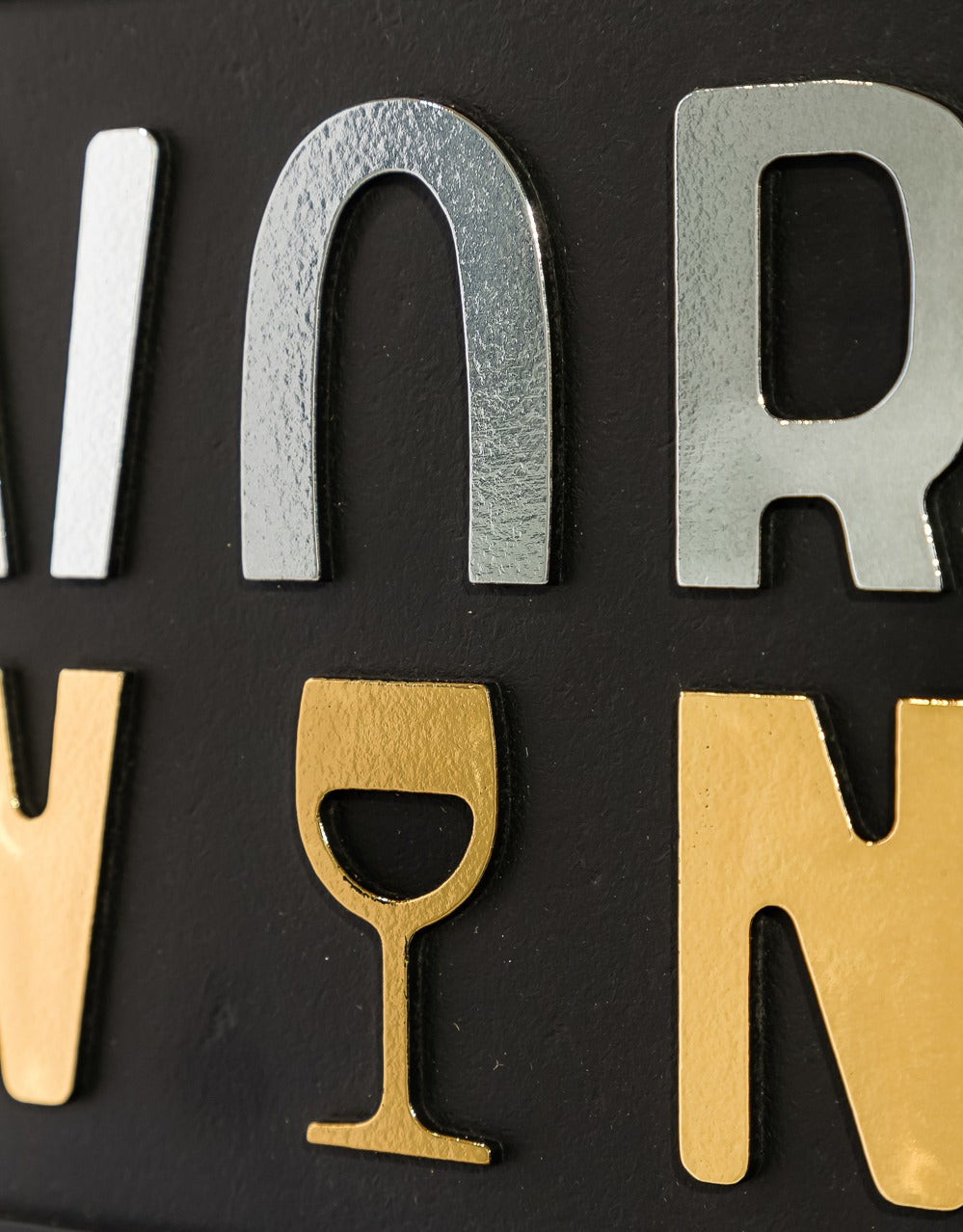 Black, Gold & Silver "Work/Wine" Wall Sign