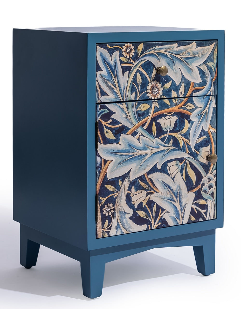 Blue "Acanthus" Floral Bedside Table (LH Open)
