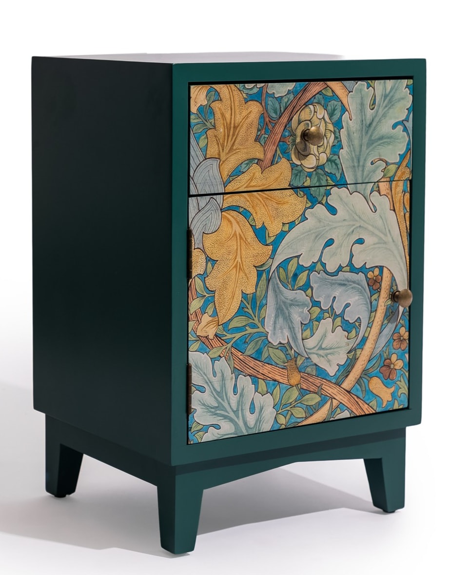 Teal Floral Bedside Table (LH Open)