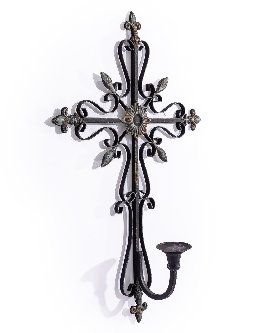 Antique Black Gothic Cross Wall-Mounted Candle Holder