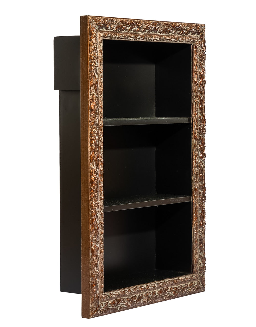Large Antiqued Ornate Wooden Wall Shelf Unit