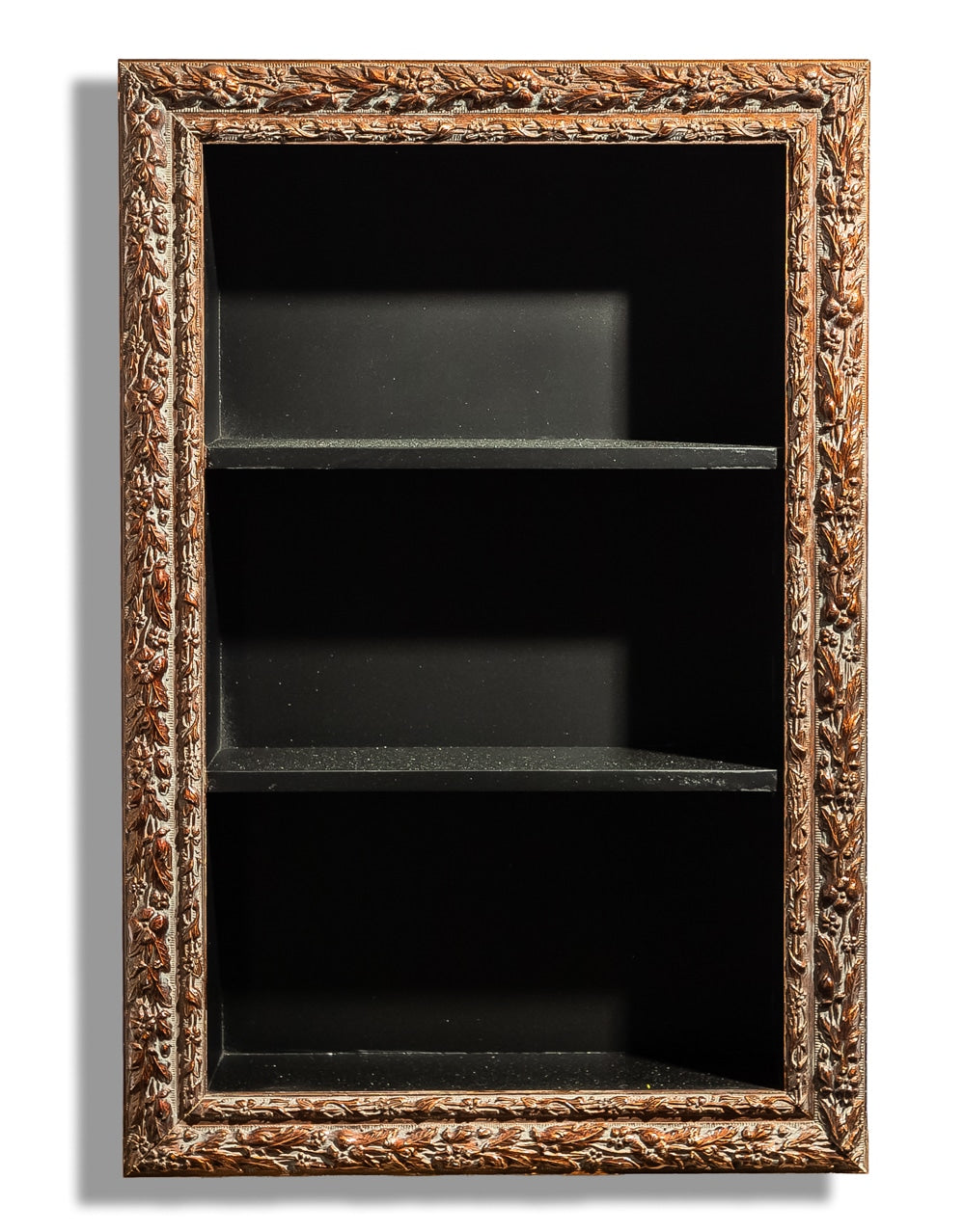 Large Antiqued Ornate Wooden Wall Shelf Unit