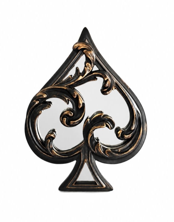 Set of 4 Antique Black "Playing Card Suits" Mirrored Wall Ornaments