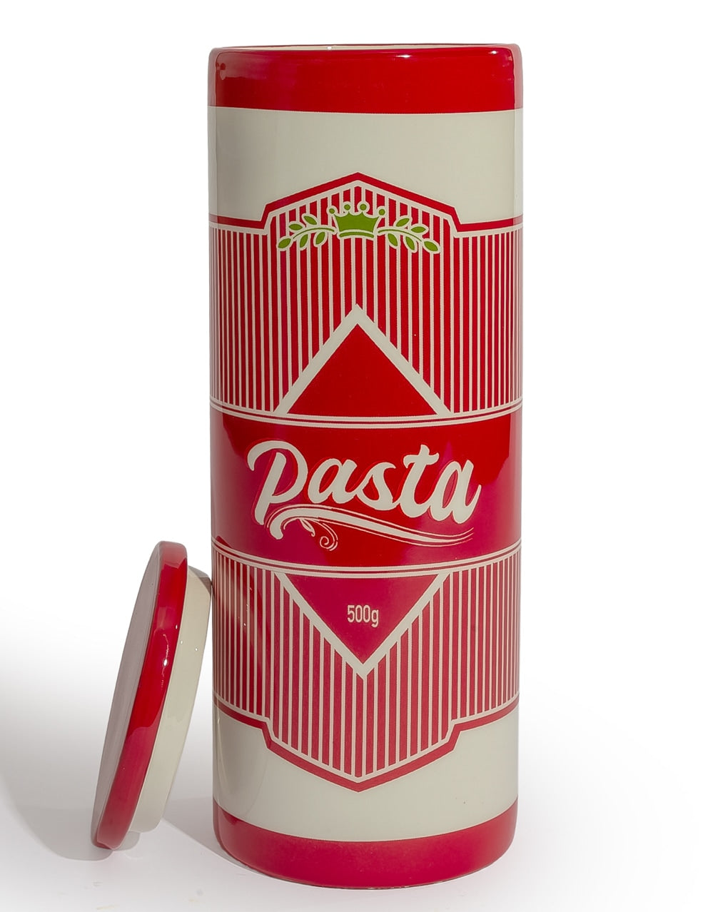 Large Ceramic Red/White Pasta Cylinder Storage Jar / Vase