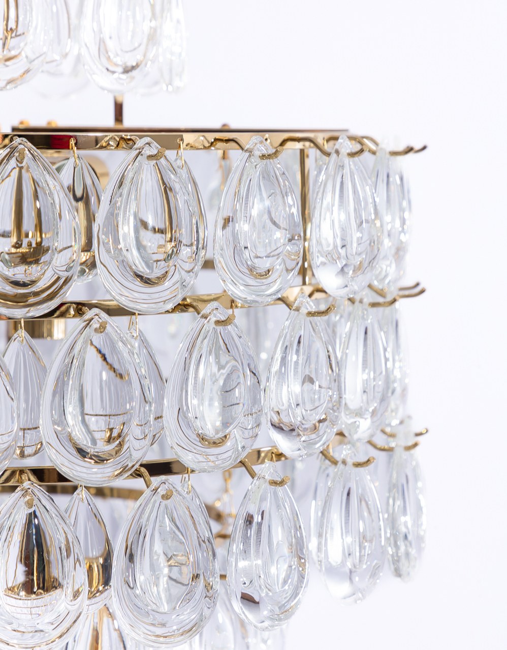 Brass 6 Tier Multi Clear Glass Teardrop Chandelier
