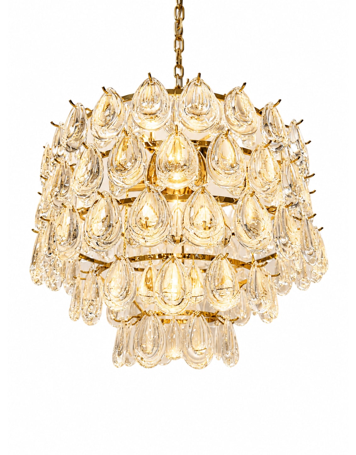 Brass 6 Tier Multi Clear Glass Teardrop Chandelier