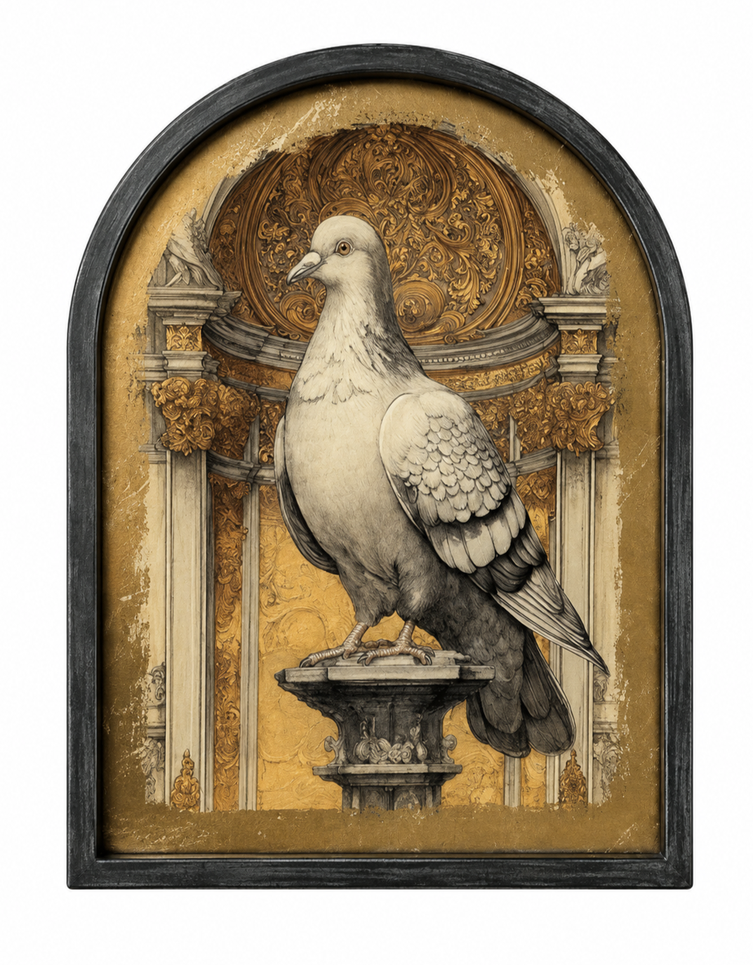 Set of 4 Metal-Framed Gold Neoclassical Pigeon Wall Art Prints
