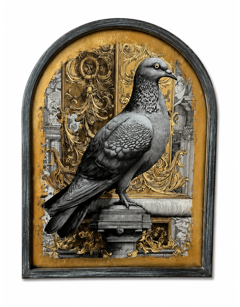 Set of 4 Metal-Framed Gold Neoclassical Pigeon Wall Art Prints