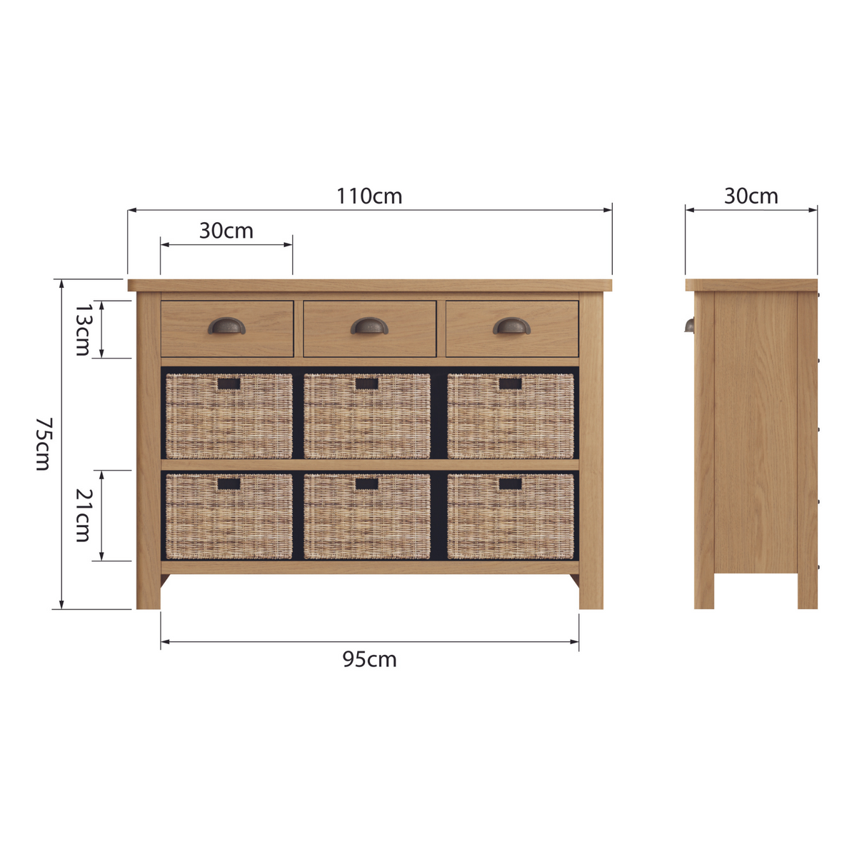 Rutherford 3 Drawer 6 Basket Unit