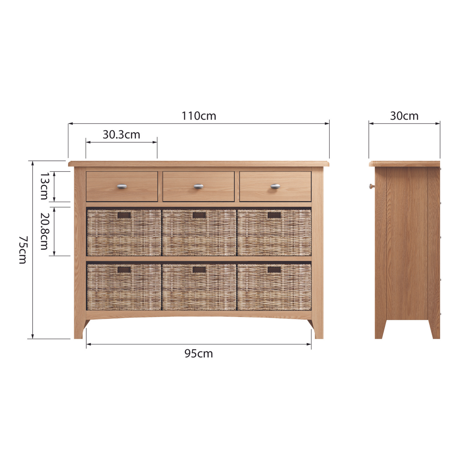 Guildford 3 Drawer 6 Basket Unit