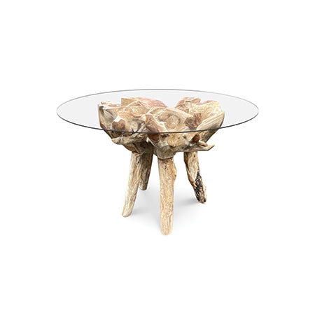 ROOT ROUND DINING TABLE SMALL, WITH 120CM ROUND GLASS