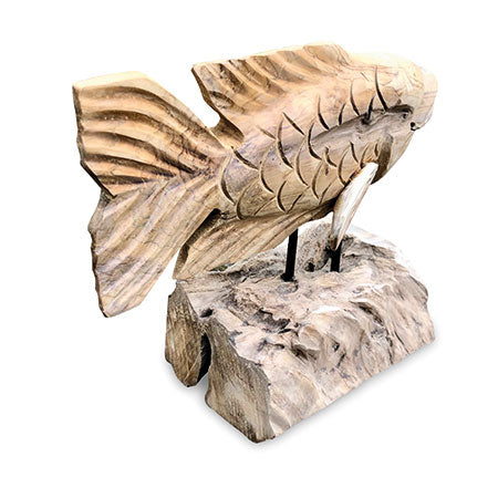 Teak Carp Fish on Stand 32 cm