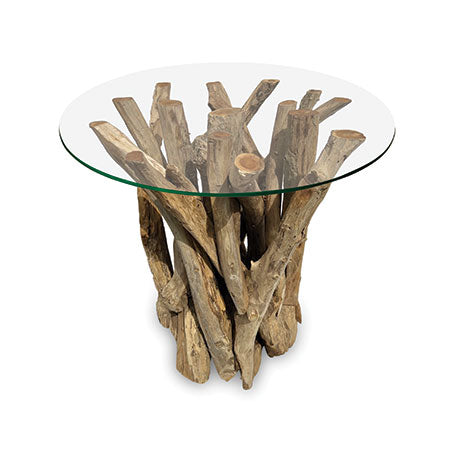 Root Driftwood Side Table With 60 cm Glass