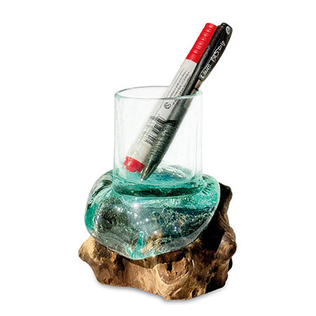 MOLTEN GLASS PEN HOLDER/CANDLE HOLDER (FOR LED CANDLES UP TO 5 CM DIAMETER)