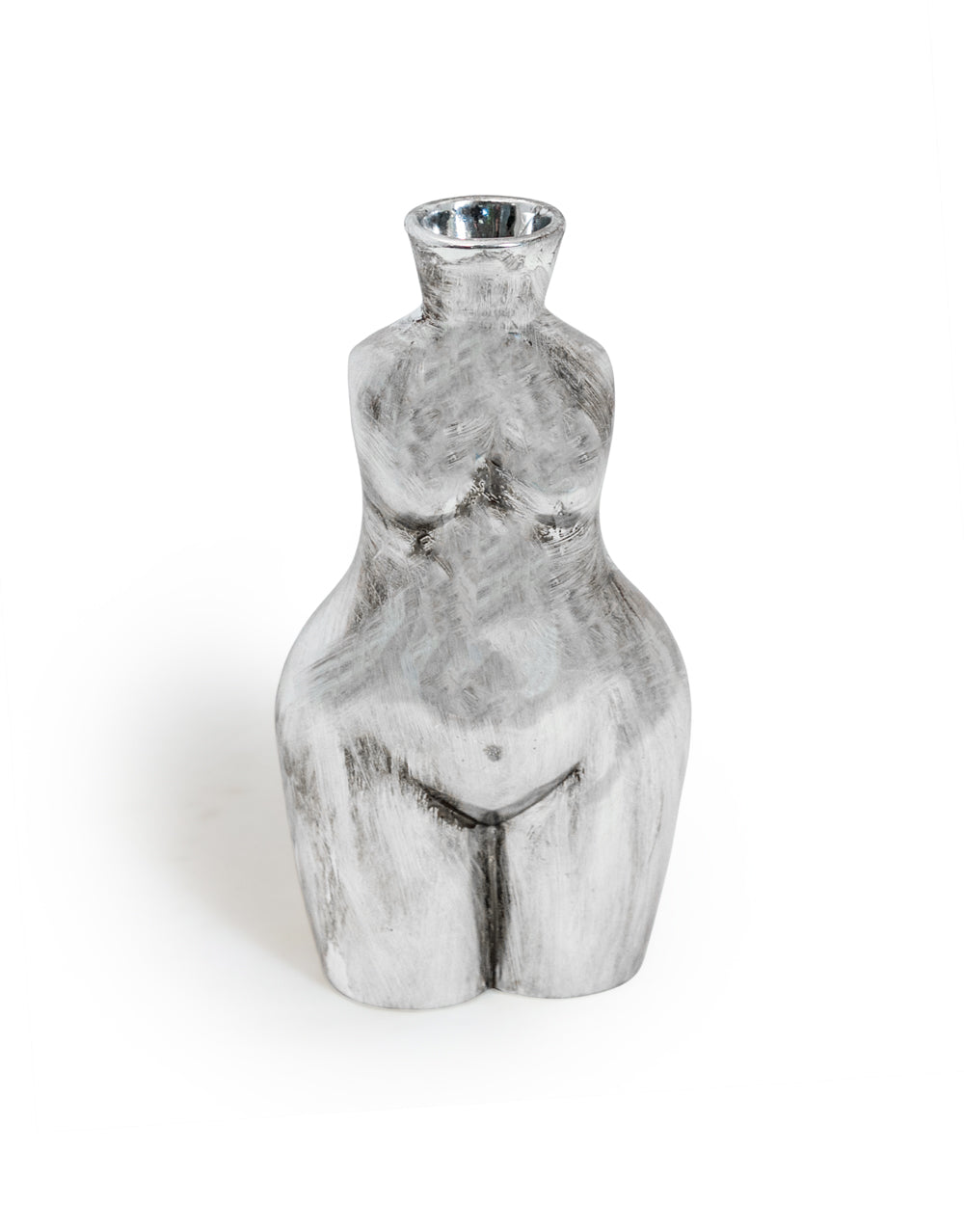 Antique Silver Medium Female Body Ceramic Stem Vase