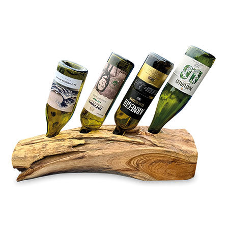 Teak Log Table Wine Holder 4 Bottles