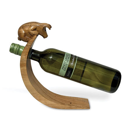 PIGLET HAND CARVED WOODEN BALANCE WINE BOTTLE HOLDER