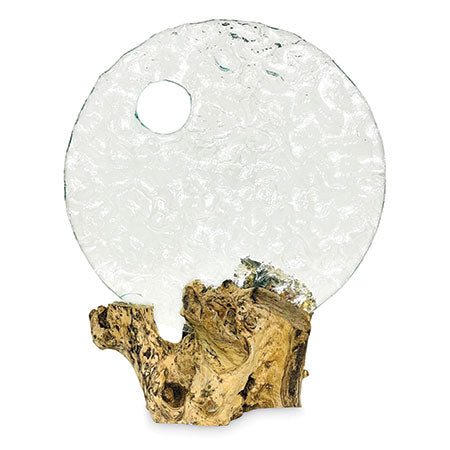 ROUND GLASS SCULPTURE ON ROOT