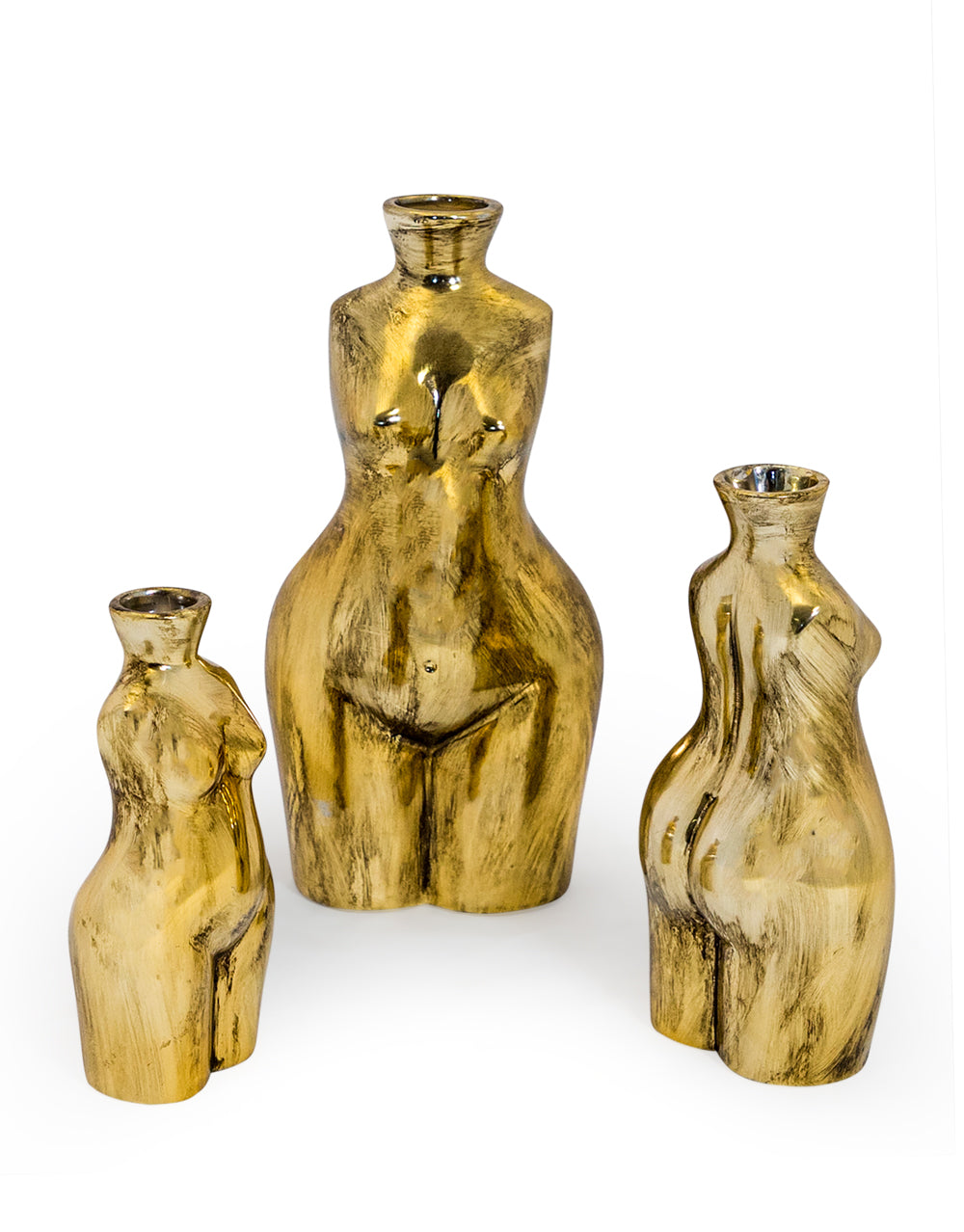 Antique Gold Medium Female Body Ceramic Stem Vase