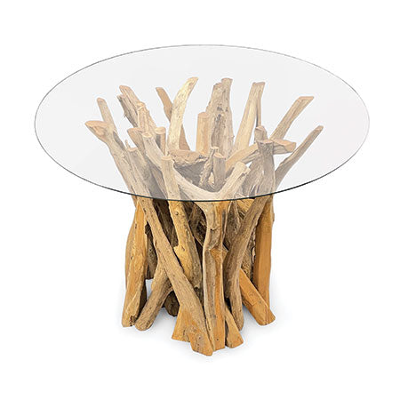 ROOT DRIFTWOOD ROUND DINING TABLE WITH 120CM ROUND GLASS