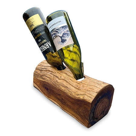 Teak Log Table Wine Holder 2 Bottles