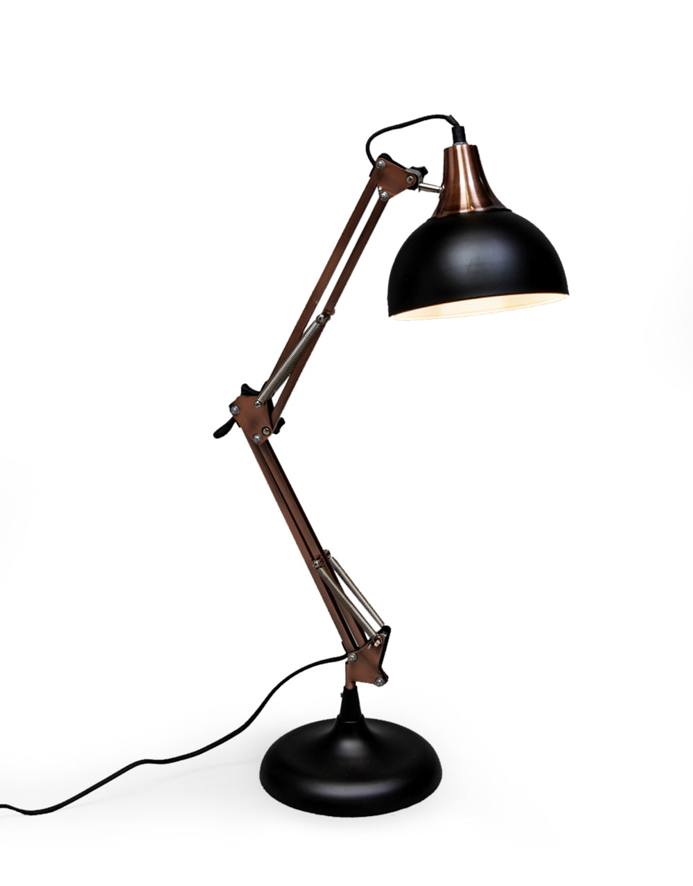 Matt Black/Vintage Copper Arms Traditional Desk Lamp (Black Fabric Flex)