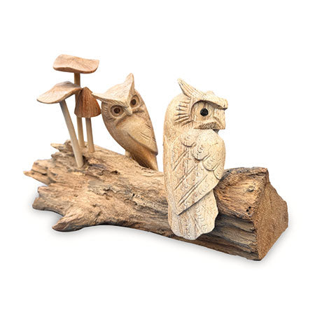 TWIN OWLS IN MUSHROOMS GARDEN