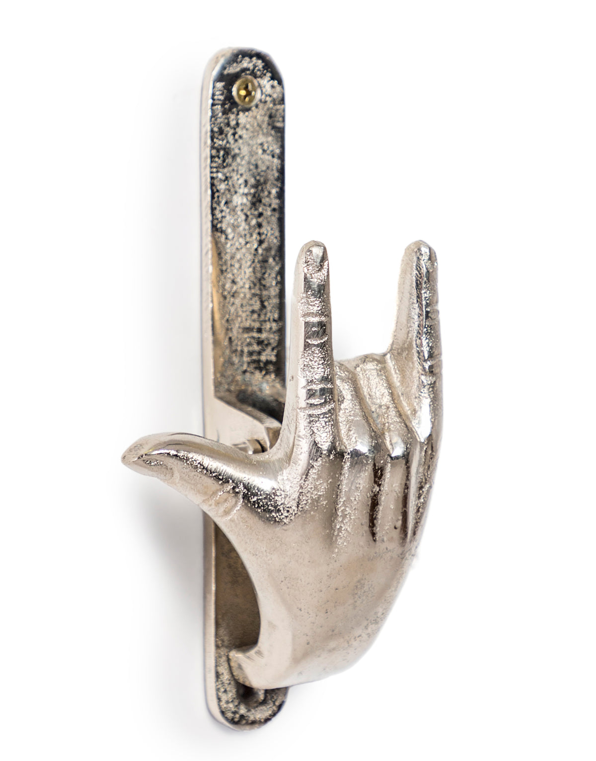 Raw Nickel Rock On Hand Door Knocker