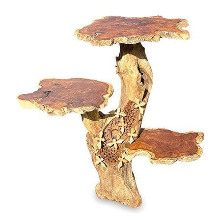 DRIFTWOOD BEE HIVE LAMP TABLE, 3 SHELVES, 8 BEES, 70CM.