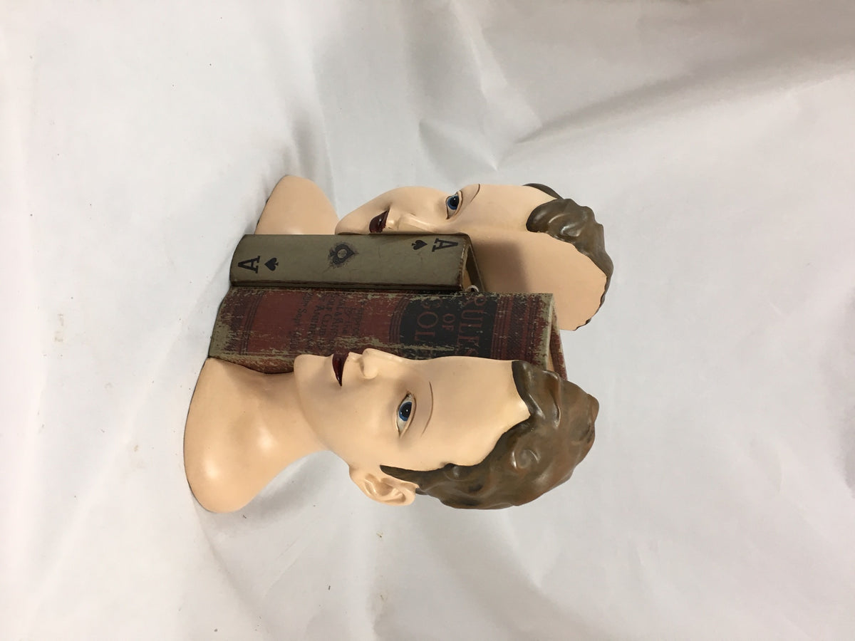 Antiqued Split Deco Head Bookends