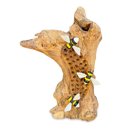 BUMBLEBEE HONEYCOMB SCULPTURE 25CM WITH 3 PAINTED BEES