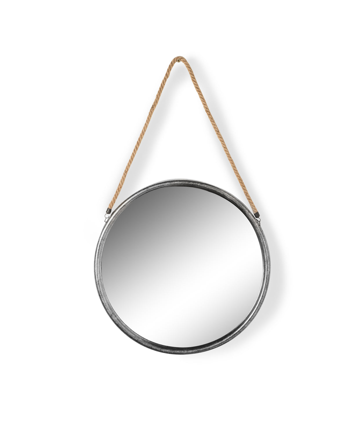 Small Round Silver/Champagne Metal Mirror on Hanging Rope with Hook