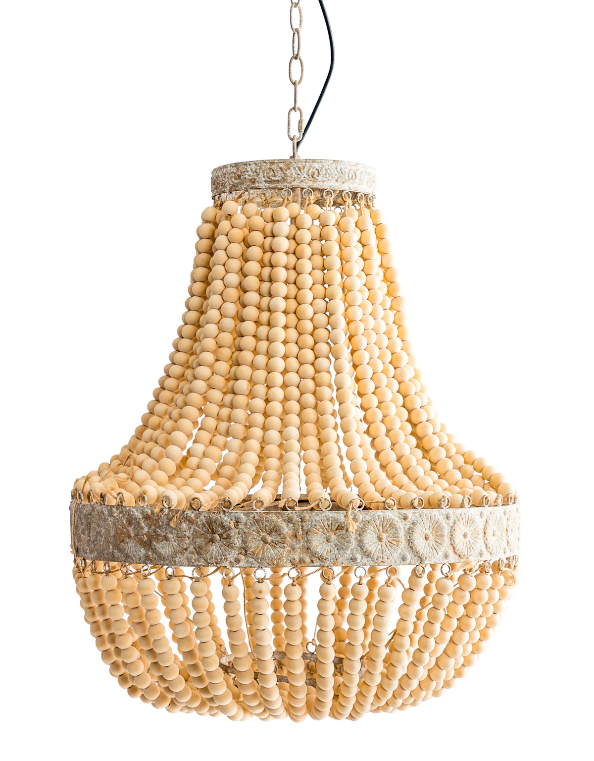 Large Bohemian Wooden-Beaded Chandelier