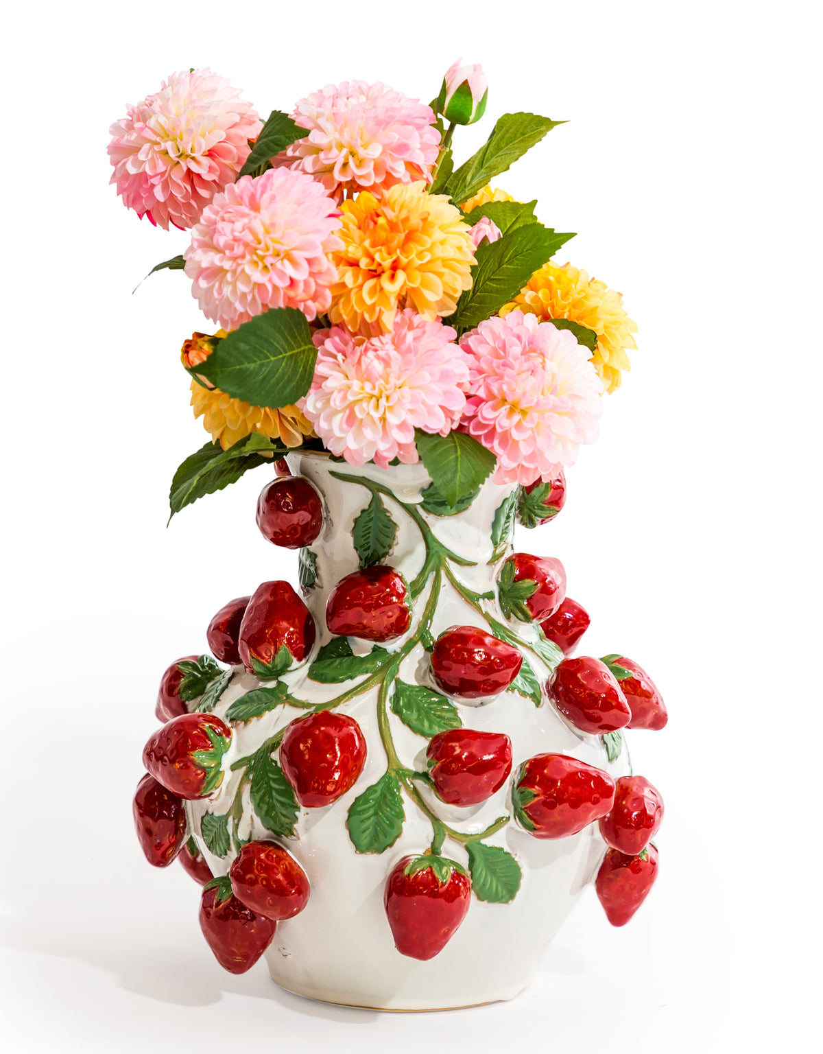Hand Painted Ceramic Strawberry Vine Vase