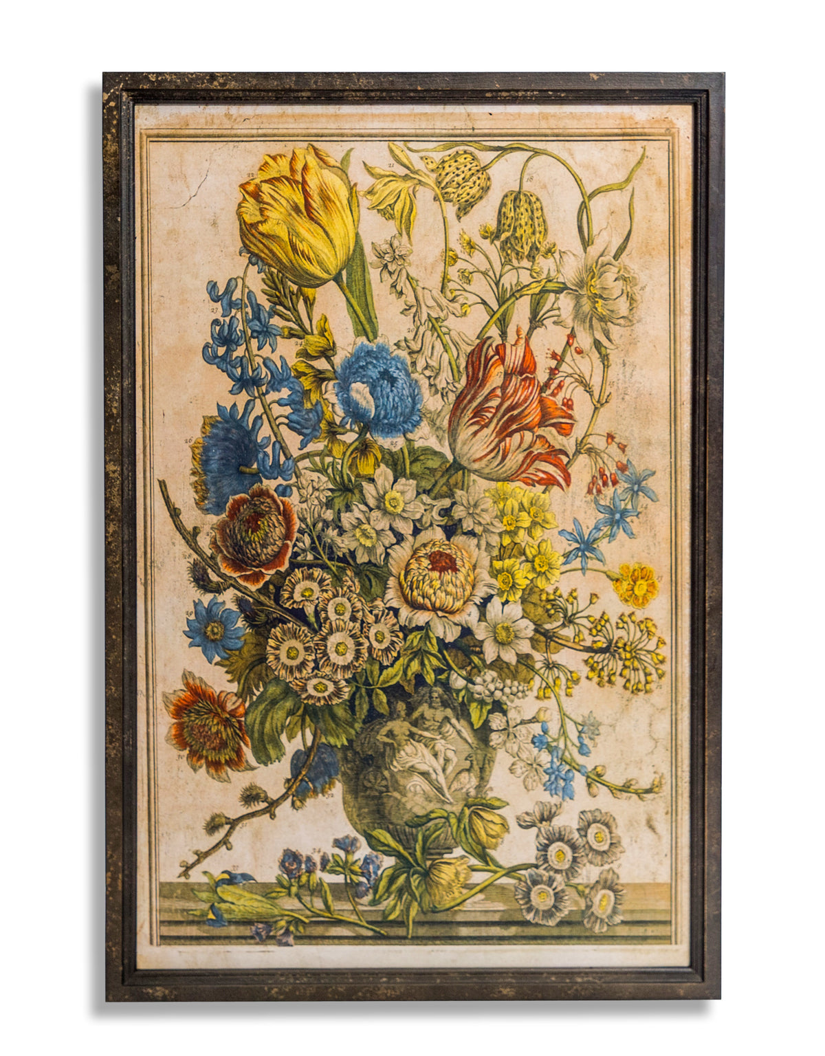 Set of 2 Antiqued White Boho Floral Wall Prints