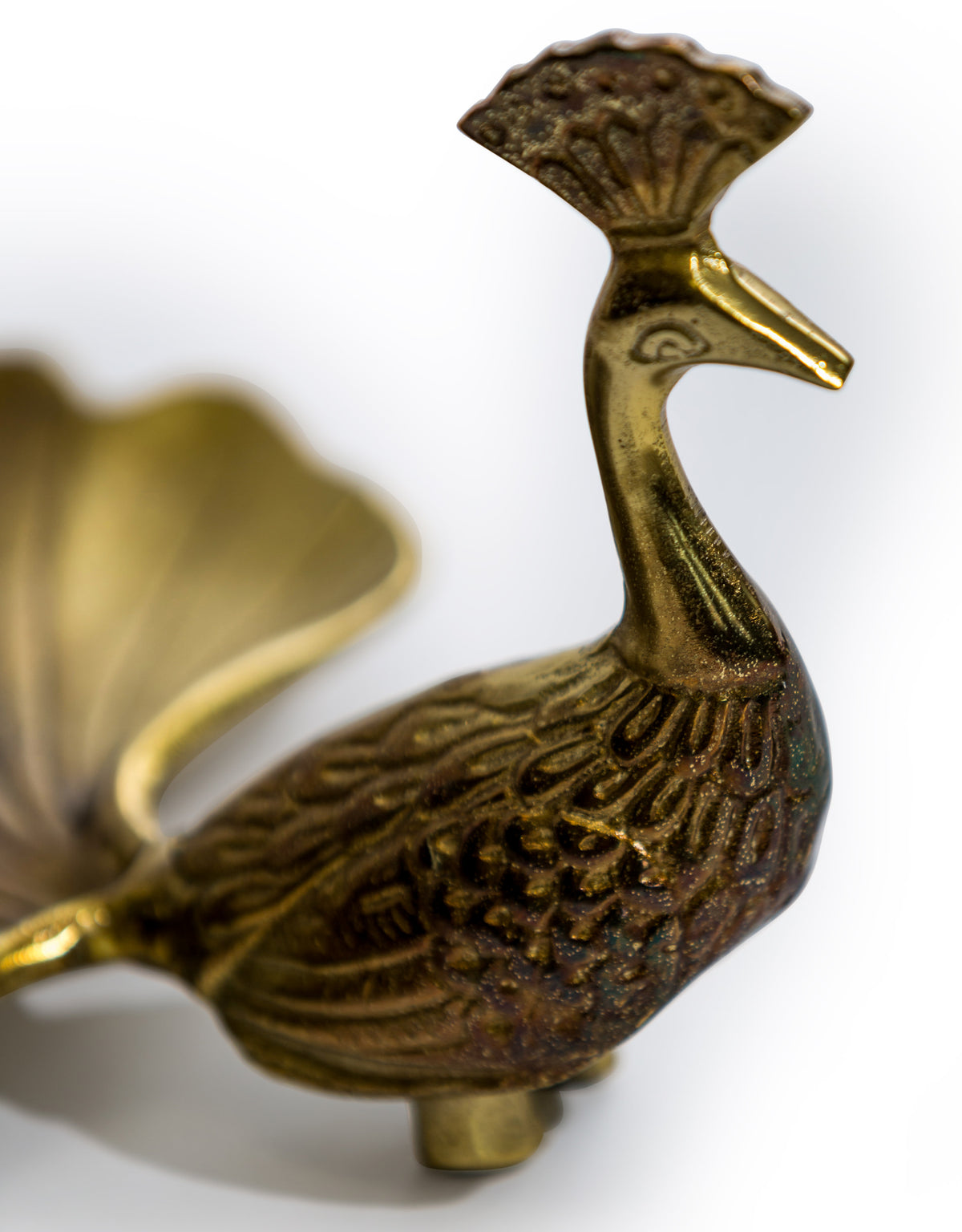 Antique Gold Peacock Trinket Dish / Platter