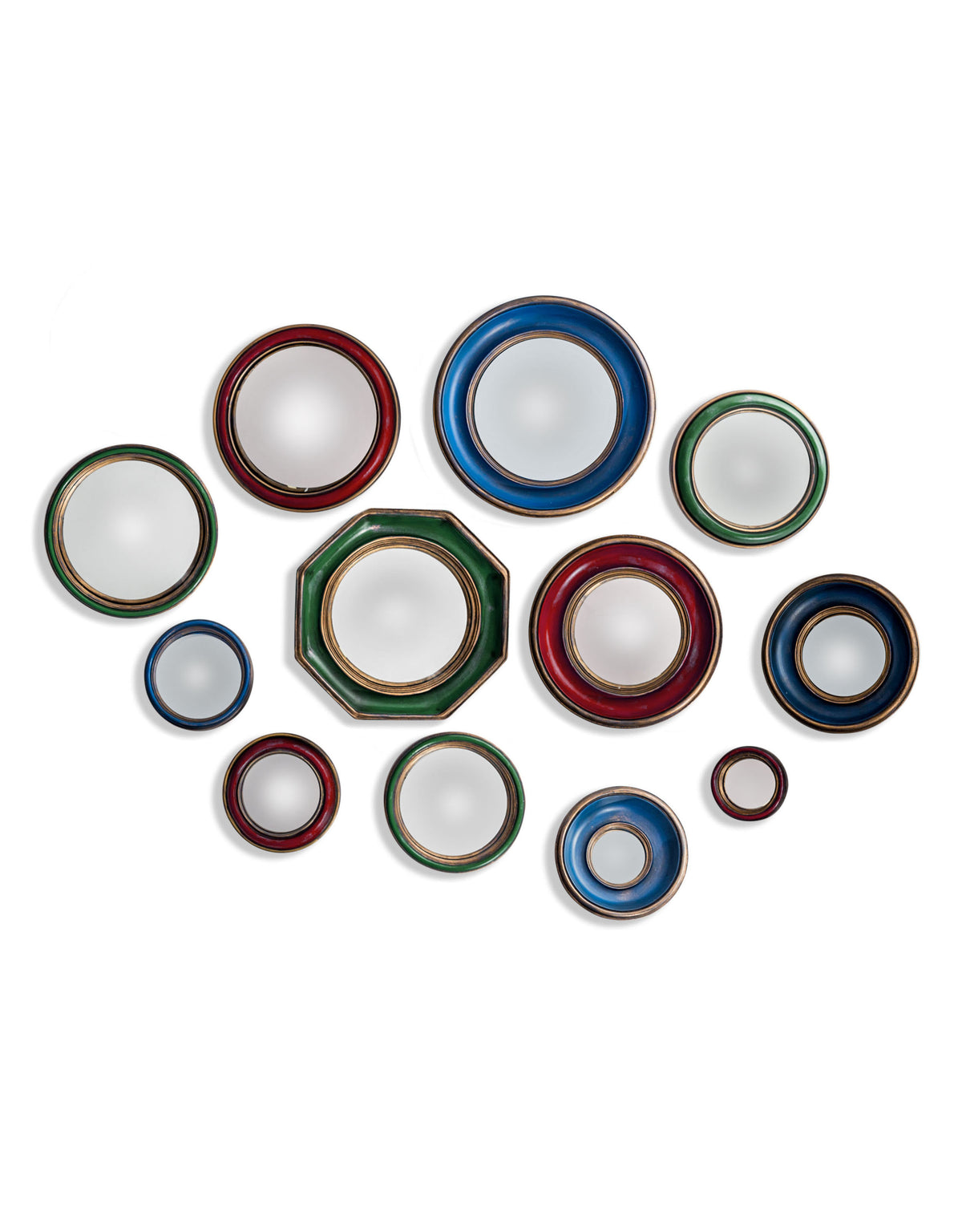 Set of 36 Blue/Red/Green With Gold Inner Frame Convex Mirrors