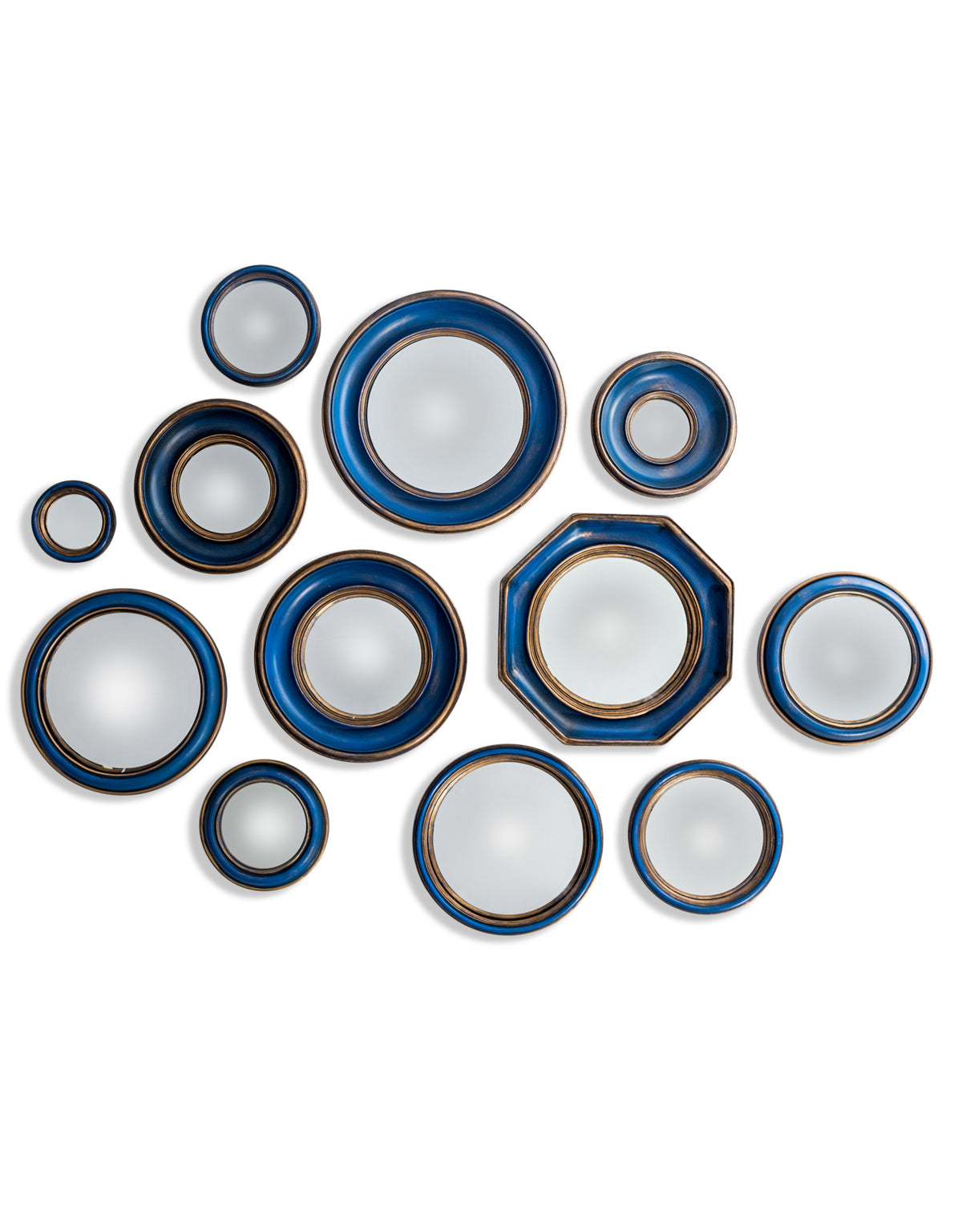 Set of 36 Blue/Red/Green With Gold Inner Frame Convex Mirrors