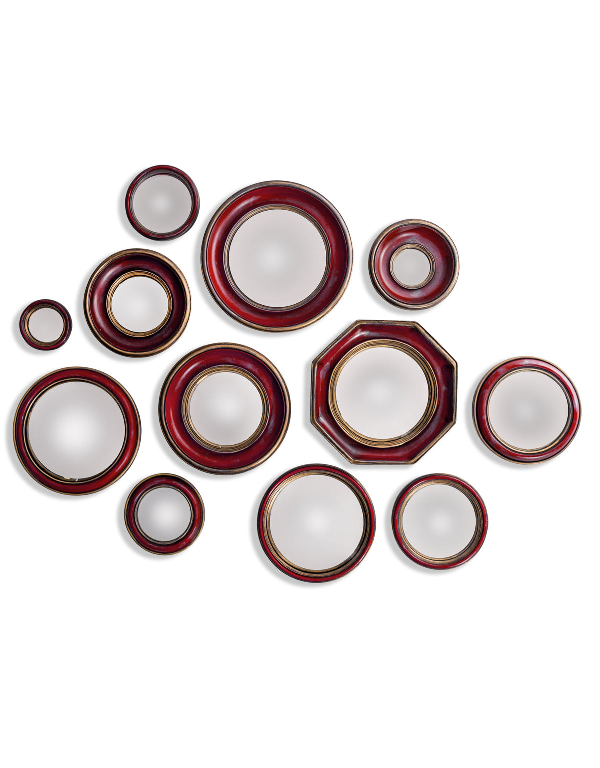 Set of 36 Blue/Red/Green With Gold Inner Frame Convex Mirrors